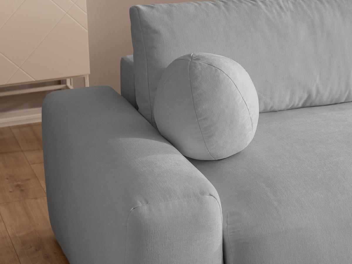 ECKSOFA Puffy mit Schlaffunktion und Bettkasten - besonders weich und puffig aus Grau Webstoff - Ottomane rechts - Schwarz/Grau, Holz/Kunststoff (266/138cm) - S-Style Möbel