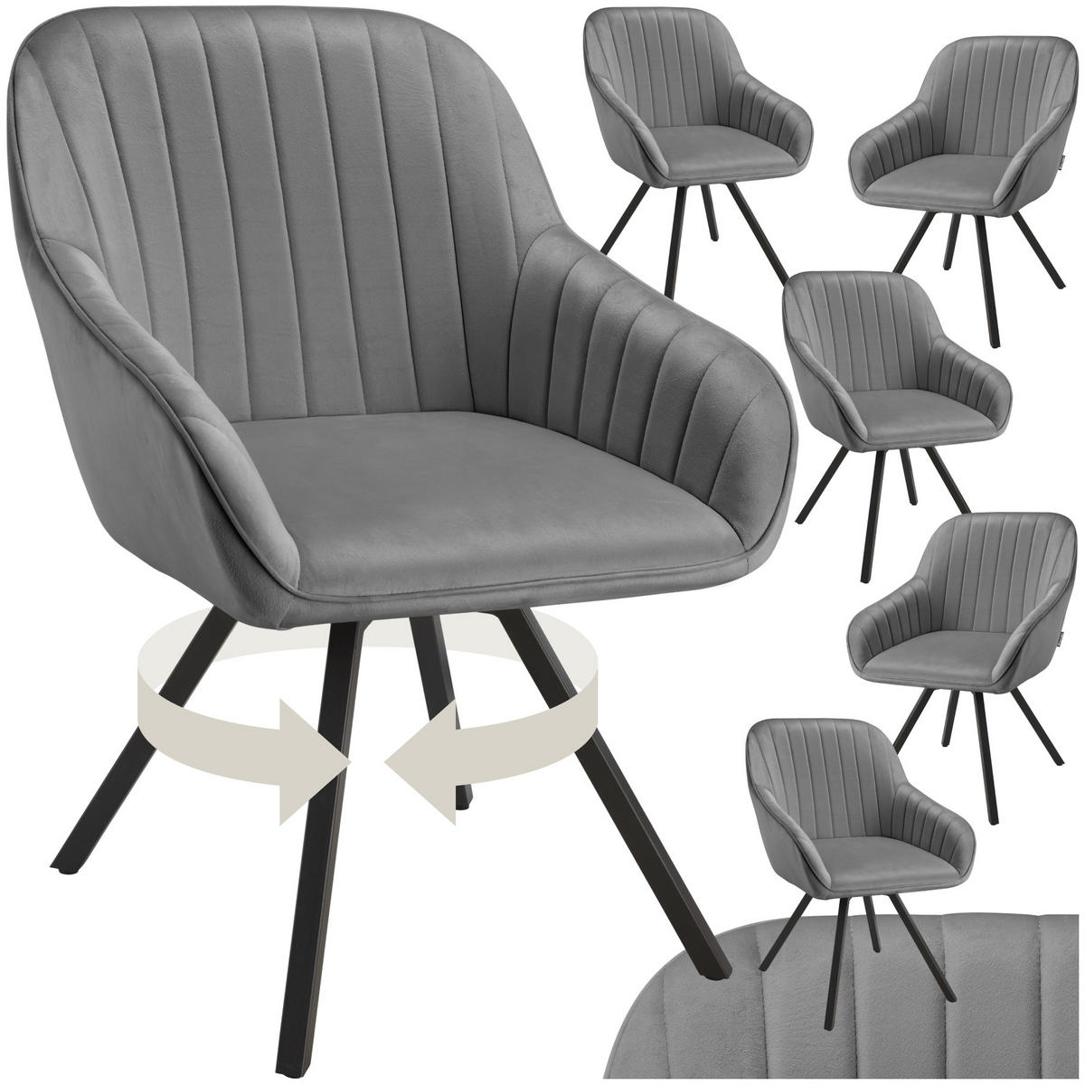 ARMLEHNSTUHL drehbarer 6er Set Snug 58 x 58 x 82 cm grau - Grau, Textil (58/82/58cm) - tectake