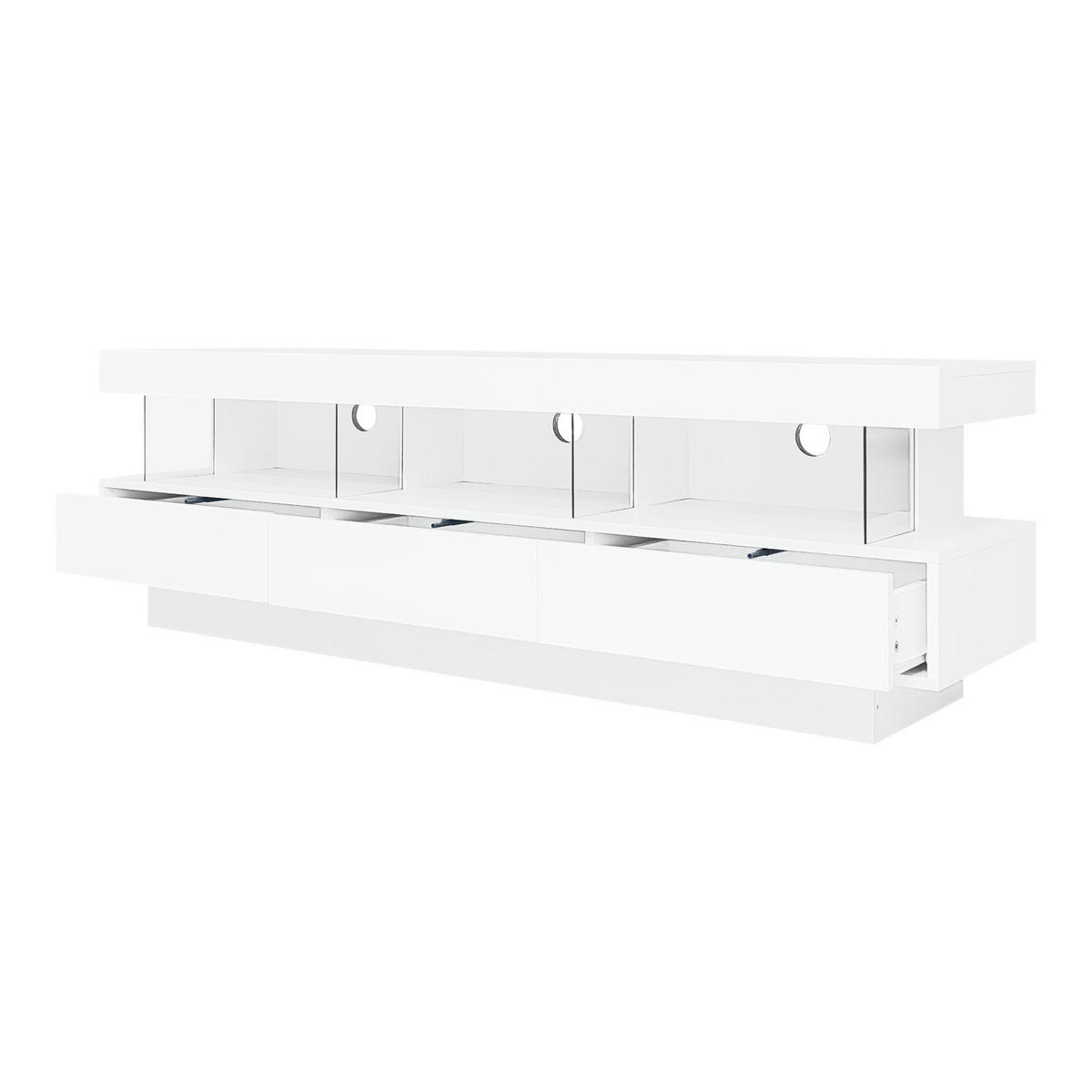 LOWBOARD TV-Ständer mit Glasfächern, LED-Beleuchtung, Bluetooth stabil MDF Hochglanz Weiß - Weiß, Holzwerkstoff (160/50.5/38cm) - EVRYAE