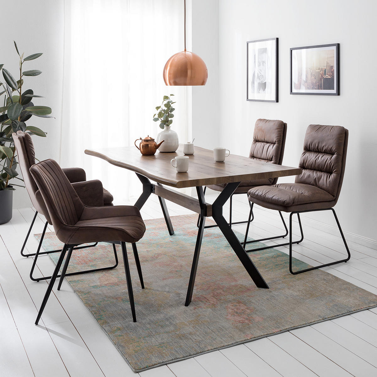 ESSTISCH - Metall - Wildeiche Antik Dekor / Matt Schwarz - Wildeiche, Holzwerkstoff/Metall (90/160/76cm) - home24