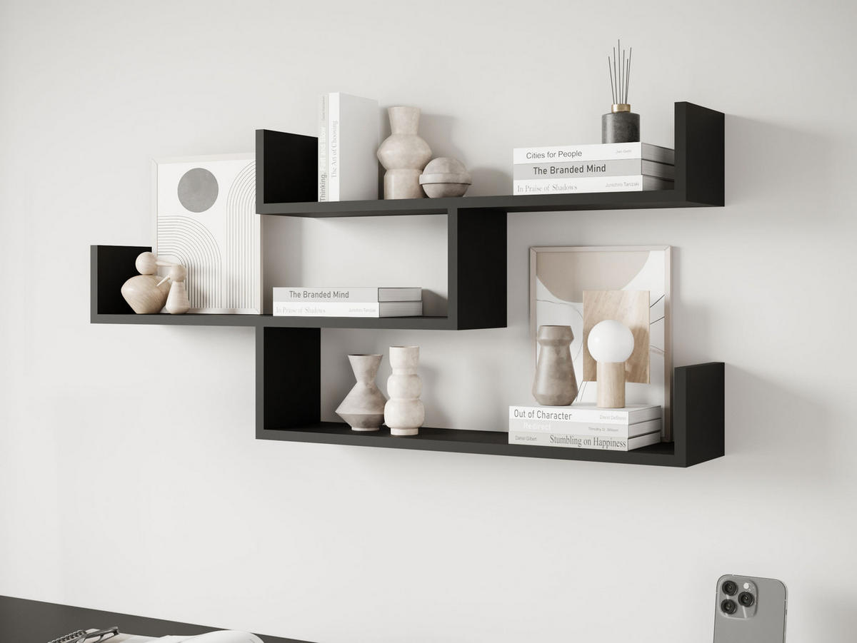 WANDREGAL Trio 003 - Schwarz, Holzwerkstoff (119/55/18cm) - MIRJAN24