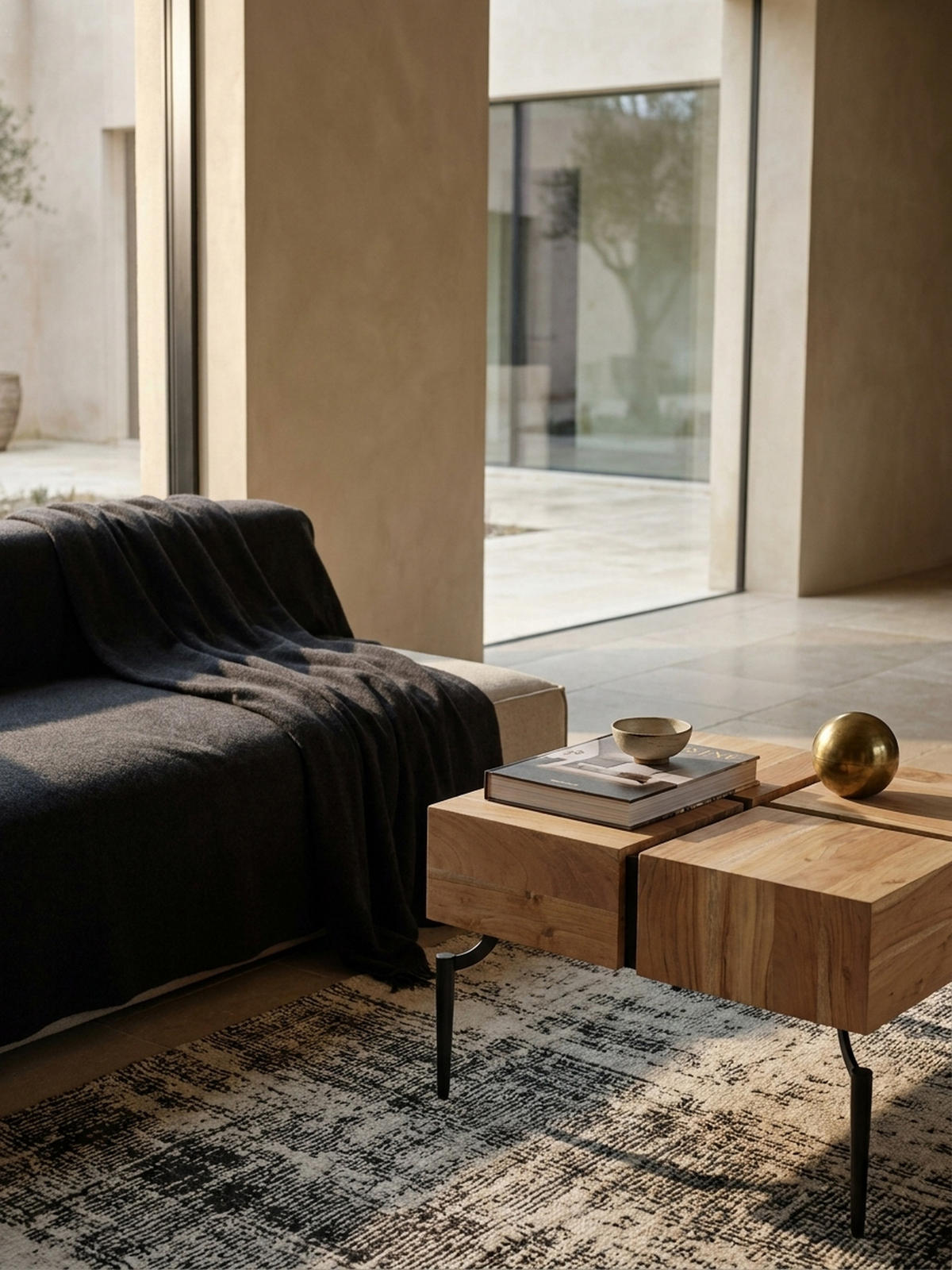 COUCHTISCH Massivholz Quadratisch Metallgestell Würfel-Form Modern, Akazie 60x60x40 cm - Schwarz/Akaziefarben, Holz/Metall (60/60/40cm) - KADIMA DESIGN