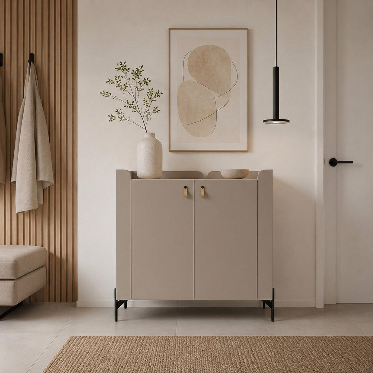 KOMODA Sorella se 2 dveřmi, 100 cm, do studentského pokoje, porcini + dub Mavelie - kapučínová/barva dubu, kov/kompozitní dřevo (100/95/42cm) - Beautysofa