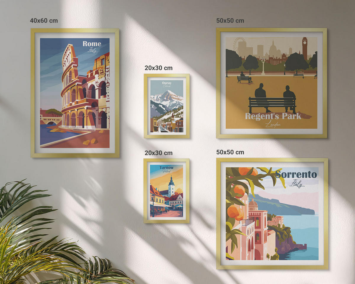BILDER SET 5er Set - 50x50 cm & 20x30 cm & 40x60 cm Goldrahmen - Boho-Papaya-Fruchtmuster - Goldfarben, Kunststoff (40/60cm) - TULUP