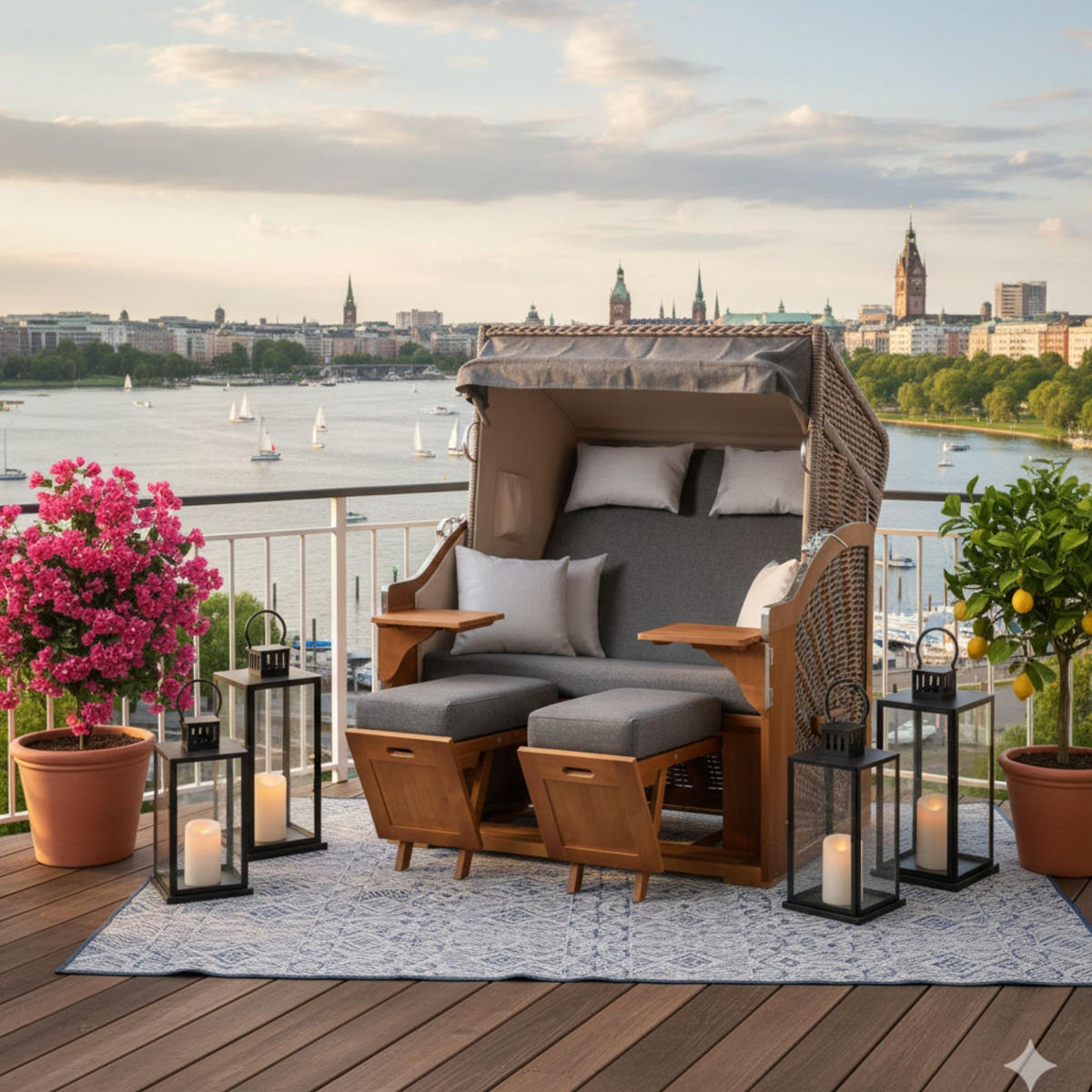 STRANDKORB Schleswig Pinie 2-Sitzer - Braun/Grau, Metall (120/160/80cm) - Mr. Deko