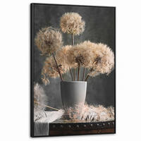 LEINWAND Bilder mit Rahmen - Blumensamen - Löwenzahn - Vase - Stilleben - Blumenstrauß - 100x150 - Dunkelgrau, Textil (100/150cm) - MuchoWow