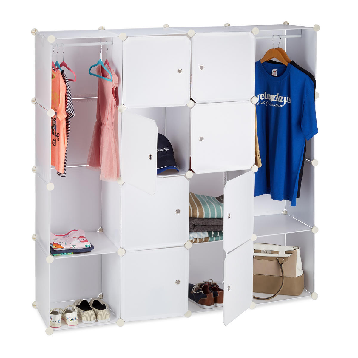 KLEIDERSCHRANK Stecksystem - Weiß, Kunststoff/Metall (145.5/145.5/36.5cm) - Relaxdays