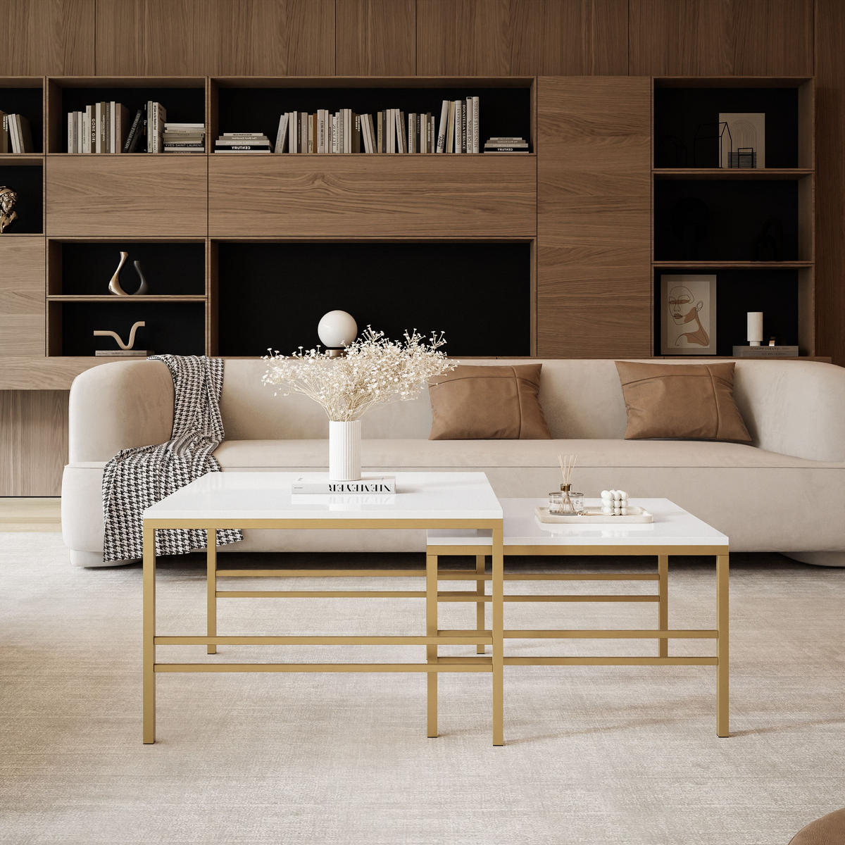 COUCHTISCH Weiße Glanz Gold Rahme - Goldfarben/Weiß, Holzwerkstoff (70/70/46cm) - Idohome