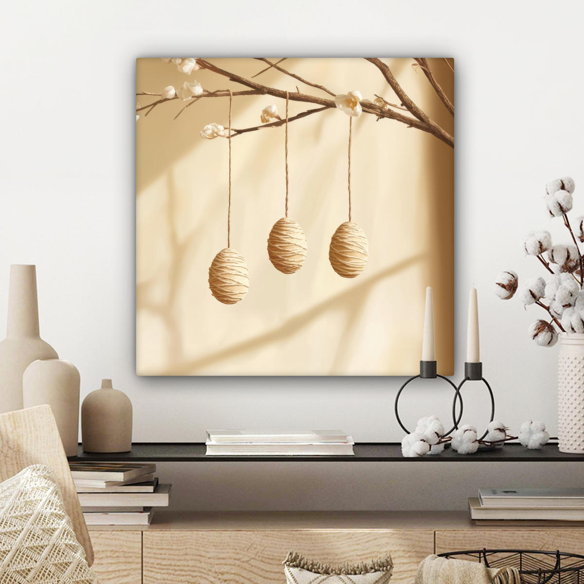 LEINWANDBILD Beige - Osterkuchen - Eier Wandbild Wohnzimmer 50x50 cm - Beige, Textil (50/50cm) - MuchoWow