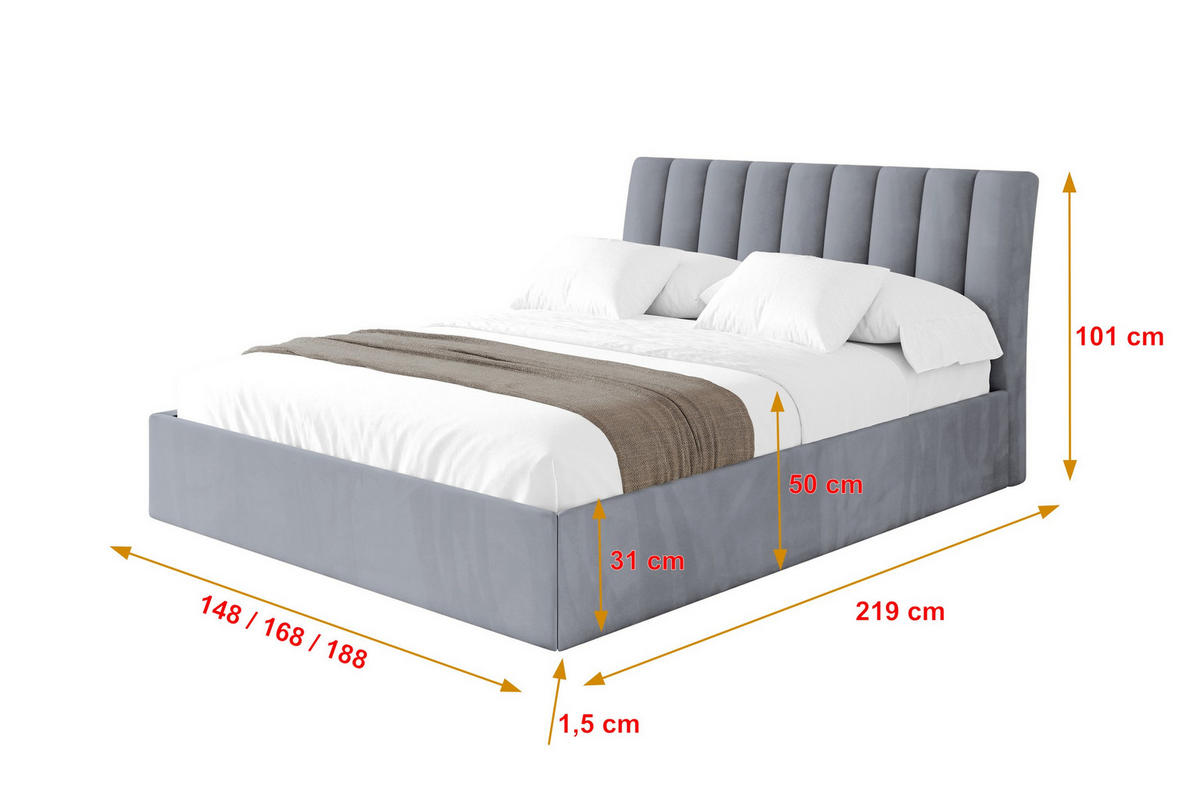 POLSTERBETT mit Bettkasten und Lattenrost, Boxbett ohne Matratze - ILAN 180x200 Grau - Grau, Holzwerkstoff/Textil (180/200cm) - ALTDECOR
