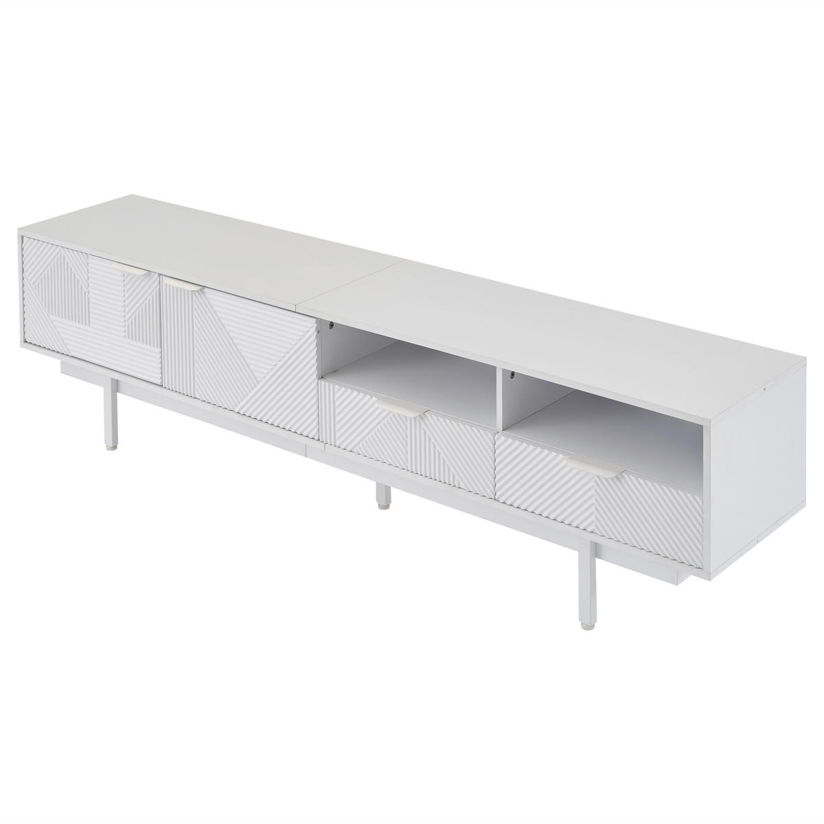 TV-SCHRANK 200/40/51 cm weiß Spanplatte mit geometrischem Linienstil für bis zu 90 Zoll Fernseher - Weiß, Holzwerkstoff (200/51/41cm) - OKWISH