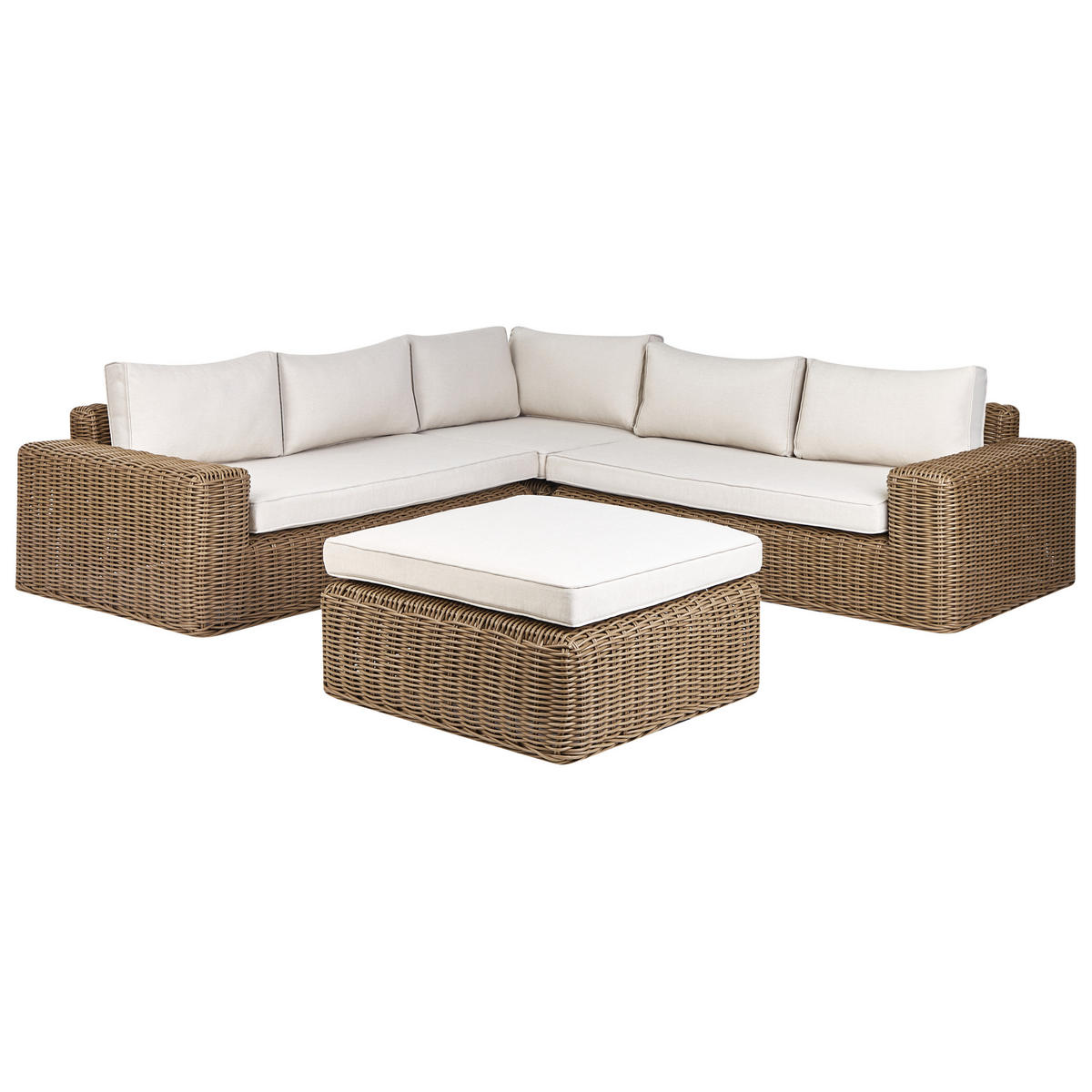 LOUNGE-SET 6-Sitzer PE Rattan Braun Palermo - Braun/Weiß, Kunststoff - Beliani