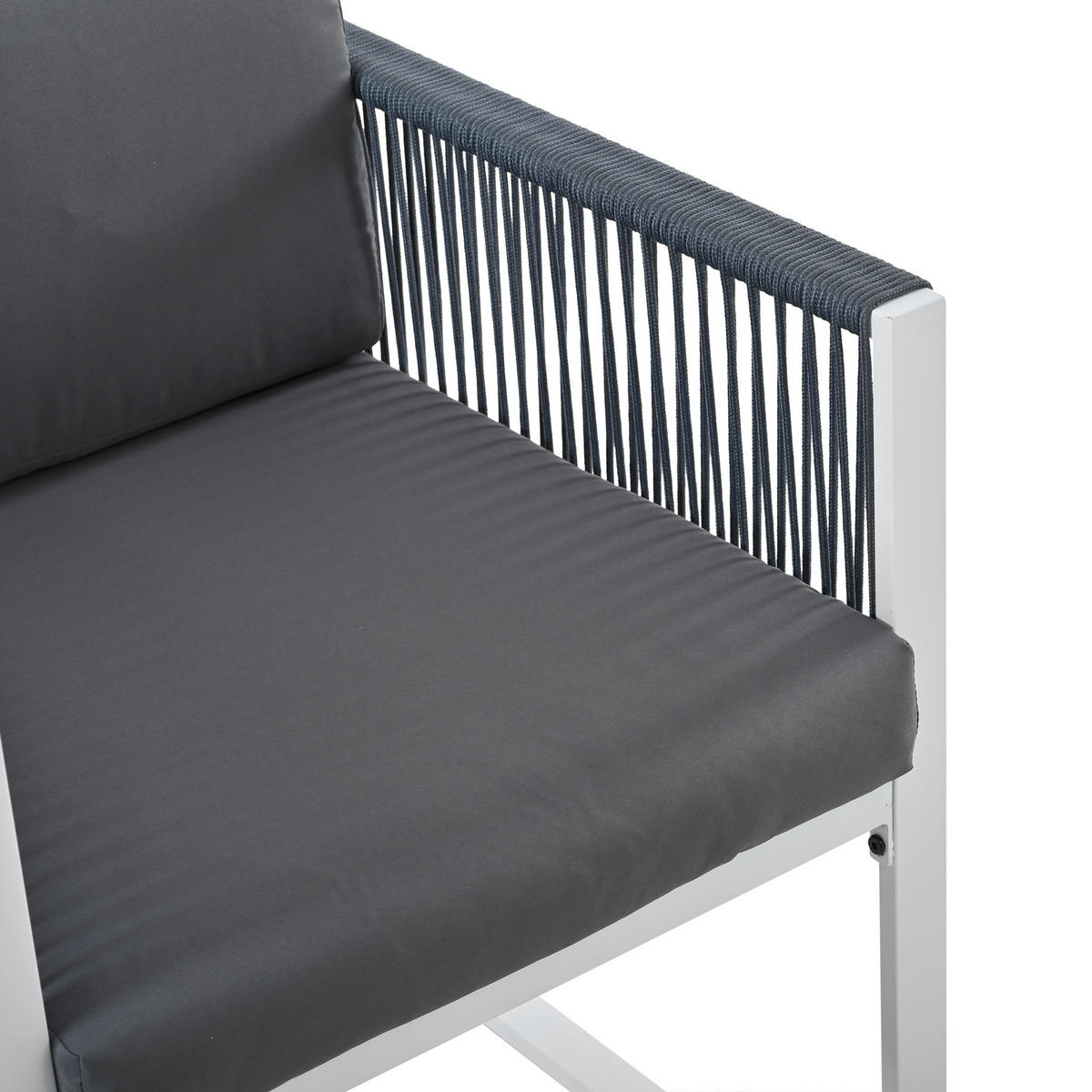GARTENESSGRUPPE Grau/Weiß 7-teilig für 6 Personen mit Glasplatte & Seilgeflecht - Grau, Metall - PANGIVO