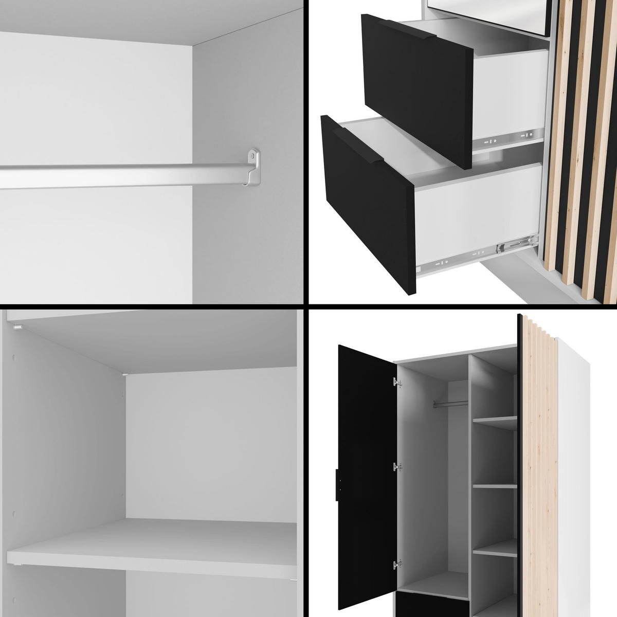 KLEIDERSCHRANK NELIA - 120 cm - Schwarz/Weiß, Holzwerkstoff (102/200/51cm) - ALTDECOR