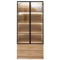 HOCHSCHRANK Braun mit 2 Türen 2 Schubladen und Lichtleiste 75/34,5/170 cm - Braun, Holzwerkstoff (75/170/34.5cm) - PANGIVO