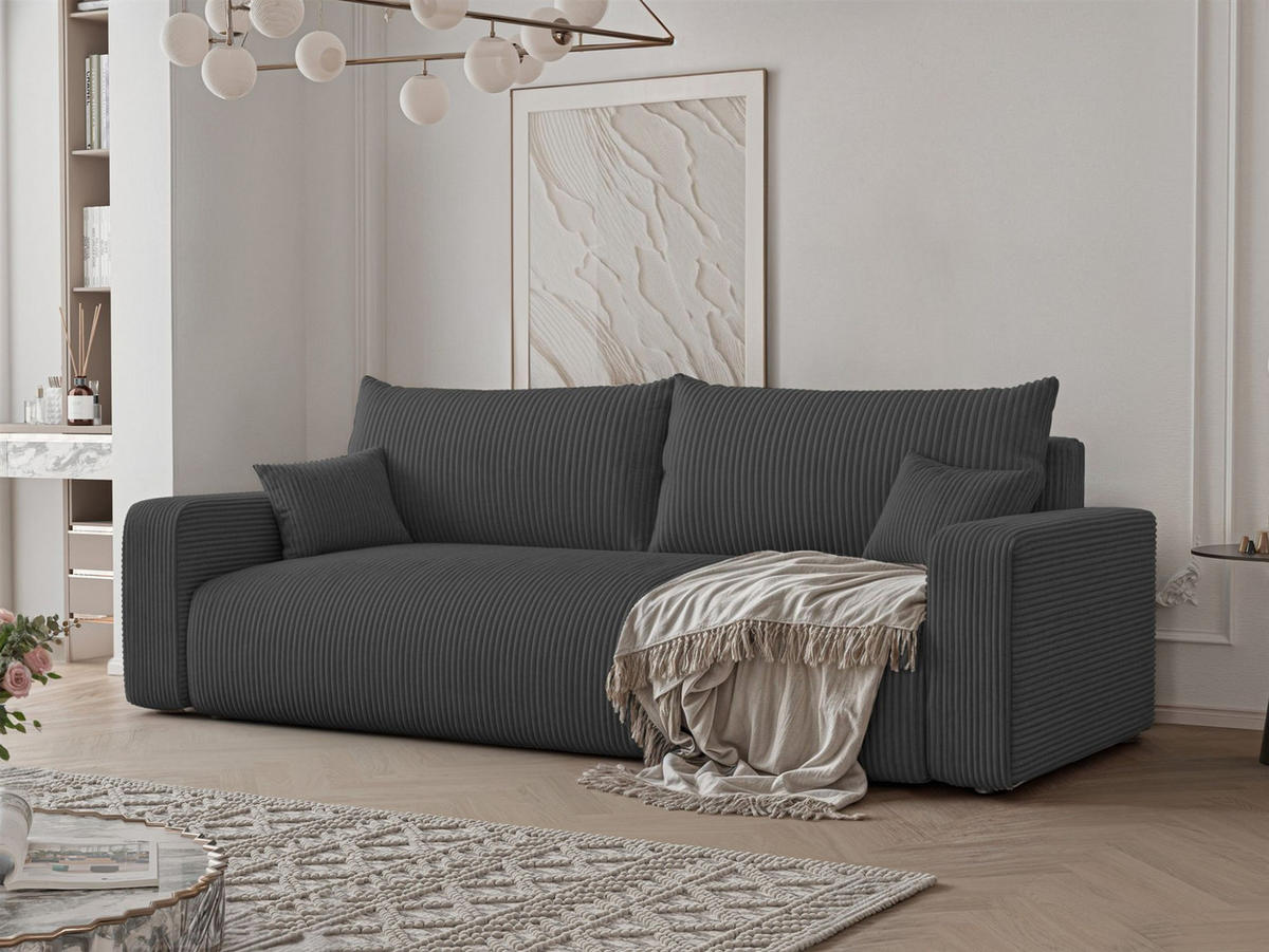 SCHLAFSOFA Luna - Dunkelgrau, Holzwerkstoff/Textil (246/79/96cm) - Fun Möbel