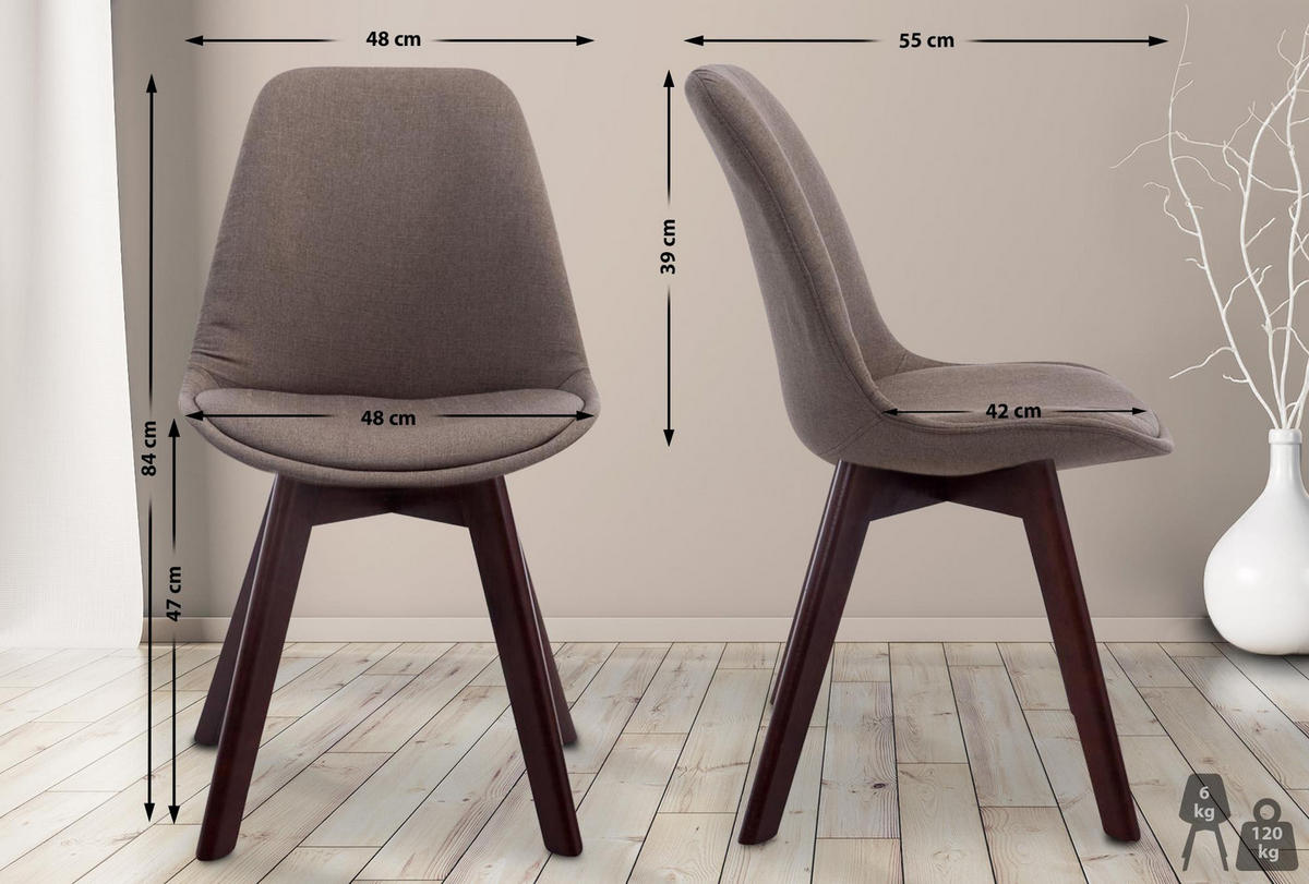 STUHL Stoff taupe - Taupe/Walnussfarben, Holz/Textil (48/84/55cm) - CLP