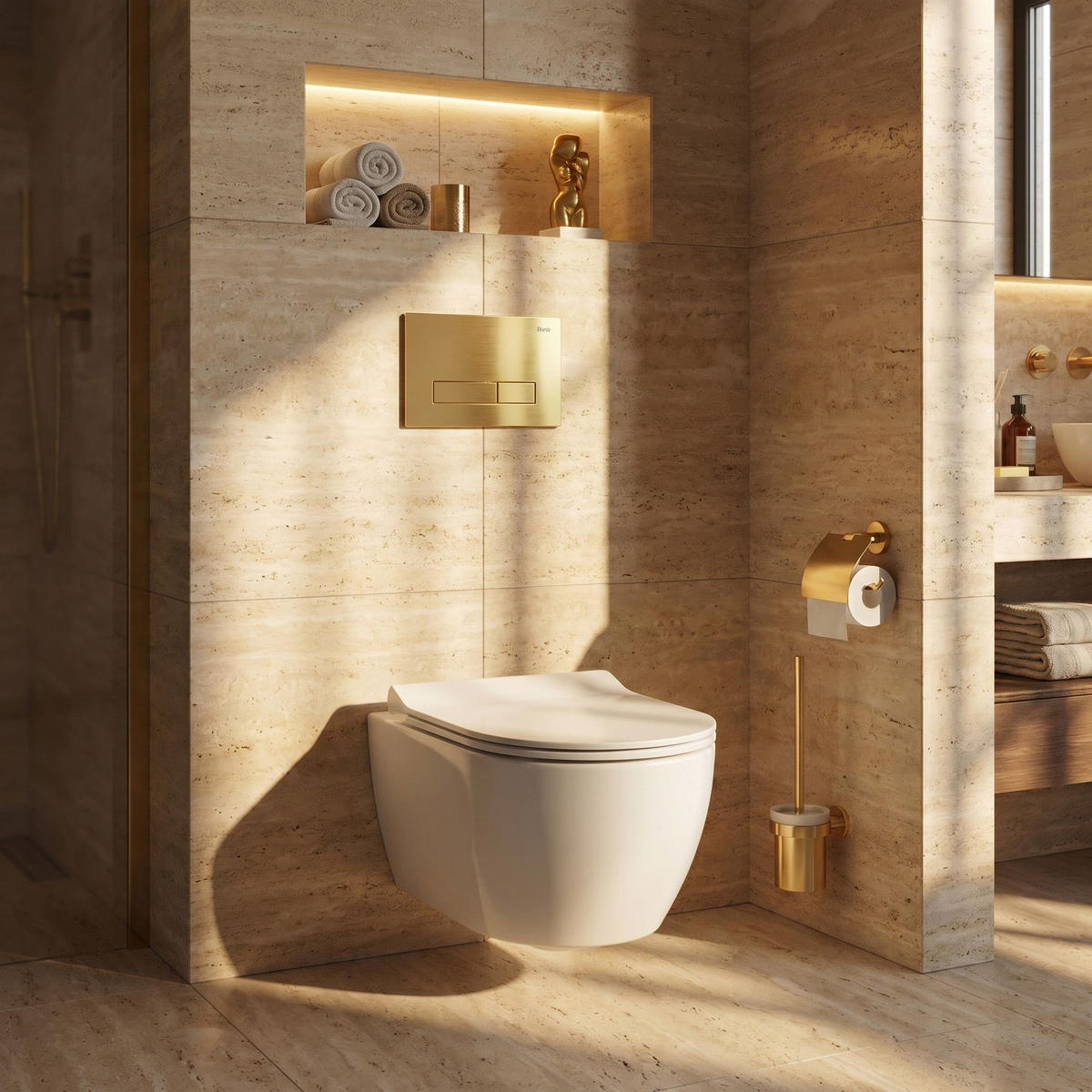 UNTERPUTZ-WC-GESTELL Set Rea Slim 024n Mit Gold Hd Drückerplatte - Goldfarben, Metall (35.2/106.2/22cm) - REA