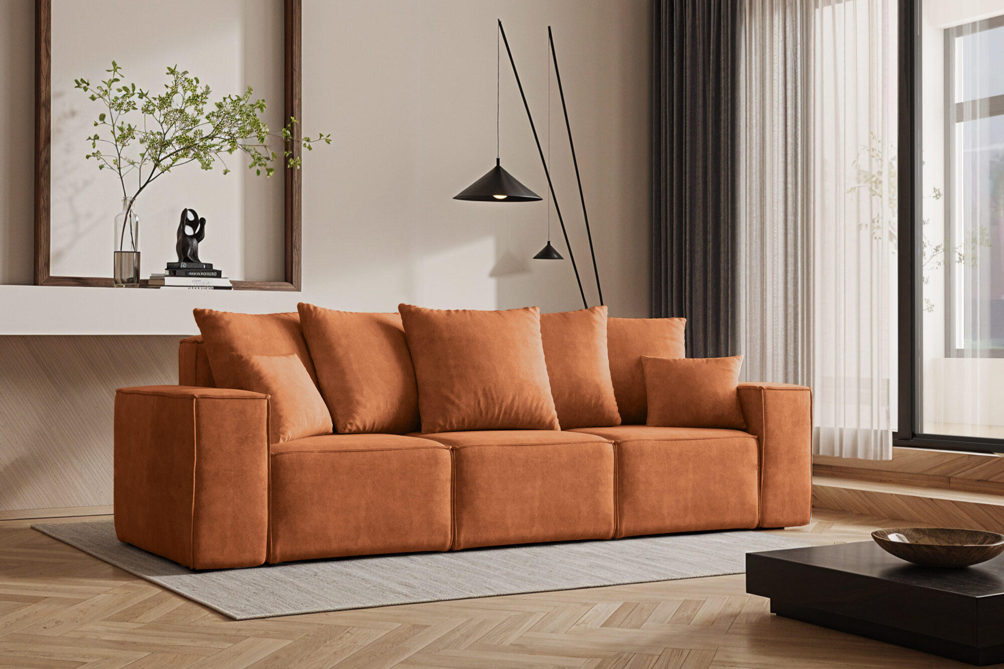 SOFA Sitzer ELLA Modern Mit Schlaffunktion Stoff Noel Orange - Orange, Holz/Textil (247/78/90cm) - Kaiser Möbel