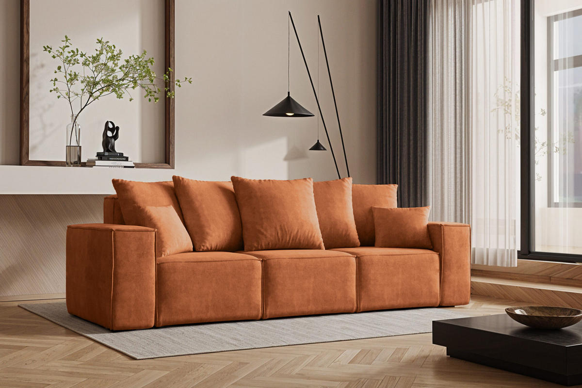 SOFA Sitzer ELLA Modern Mit Schlaffunktion Stoff Noel Orange - Orange, Holz/Textil (247/78/90cm) - Kaiser Möbel