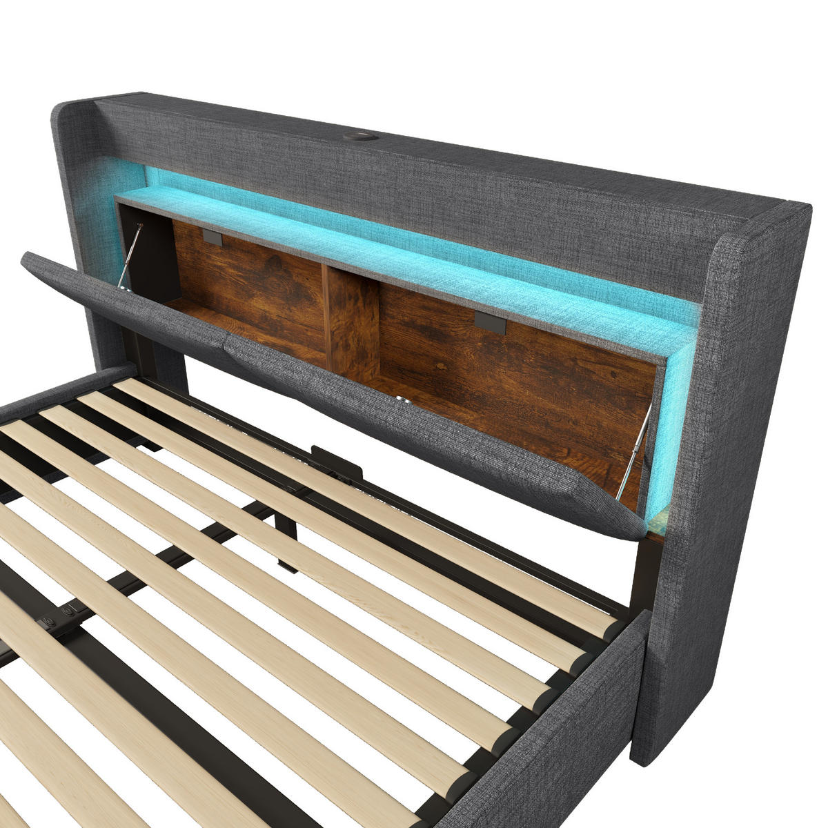 STAURAUMBETT 140/200 cm DE-00603, in Grau, hydraulischem Bettkasten - Grau, Metall (140/200cm) - ComfortXL