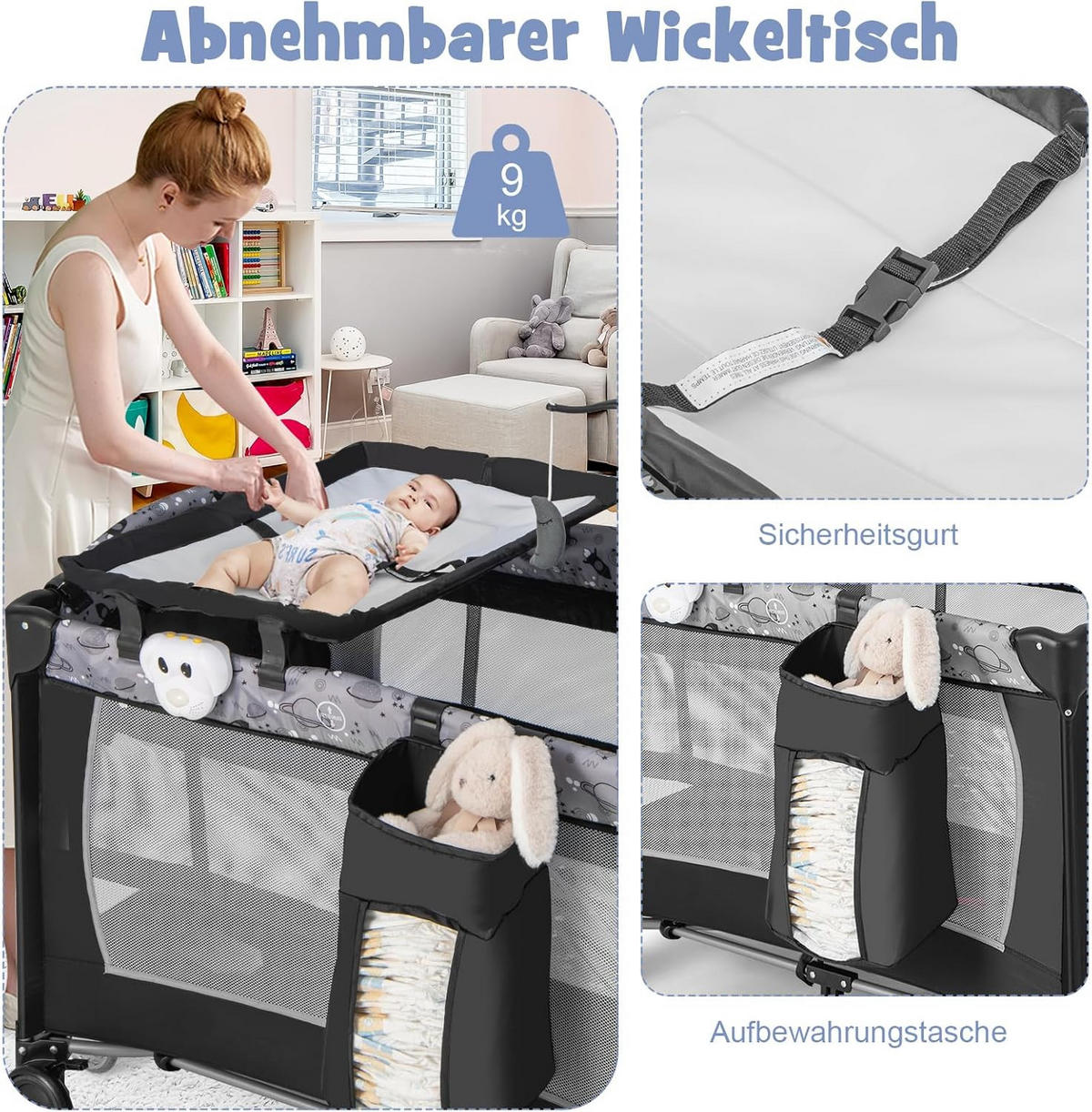 BABYBETT beistellbett Grau - Grau, Metall - COSTWAY