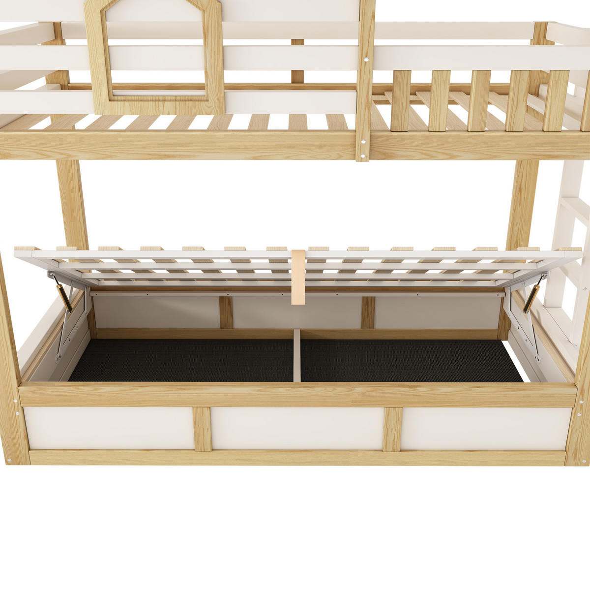 ETAGENBETT Kinderbett 90/200 cm aus Holz mit Hydraulik-Stauraum im Hüttenstil Weiß/Eichefarben - Weiß, Holz (90/200cm) - Modenvie