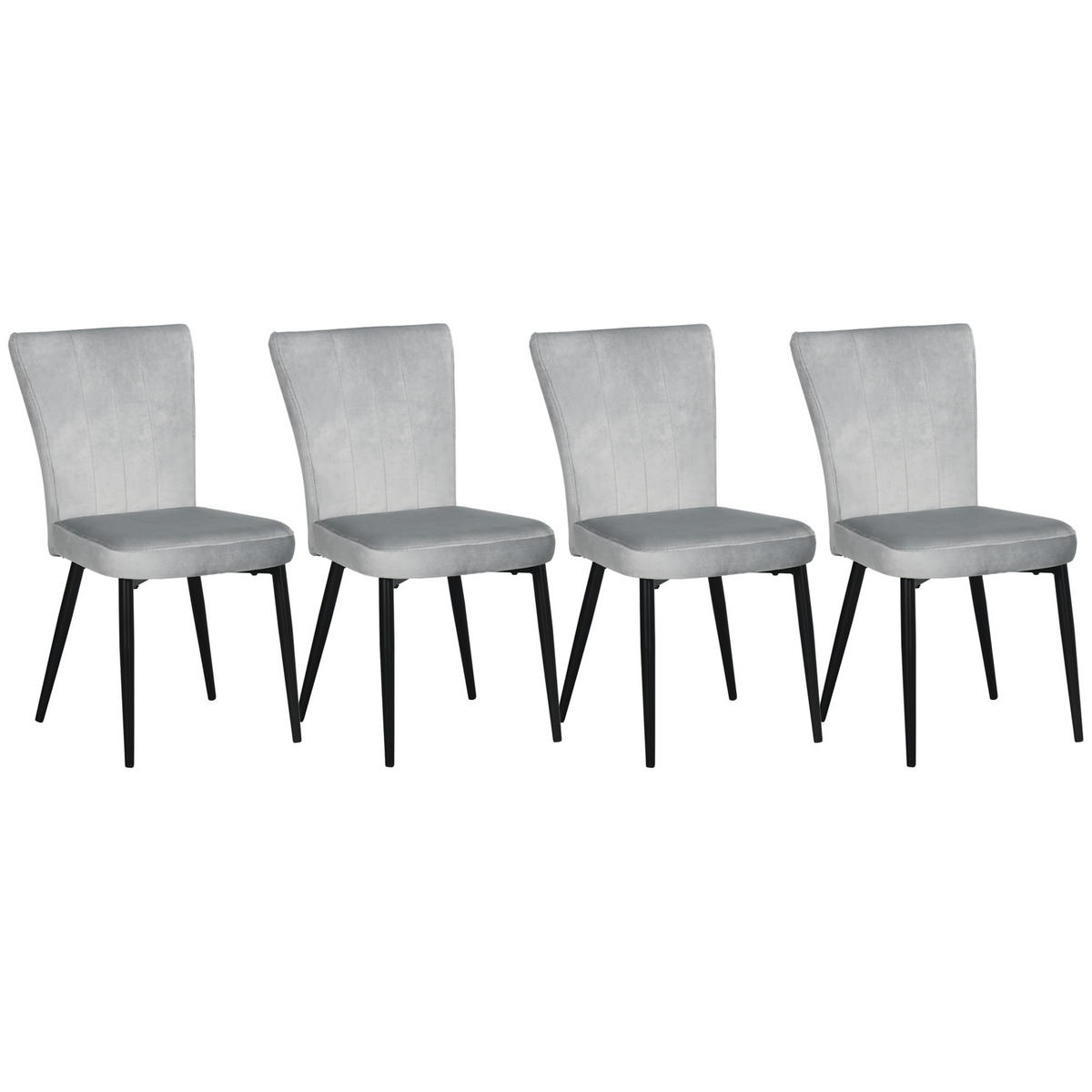 ESSZIMMERSTÜHLE DE-06942 4er-Set mit Velours-Optik Hellgrau/Schwarz - Grau, Metall (65/87/46cm) - ComfortXL
