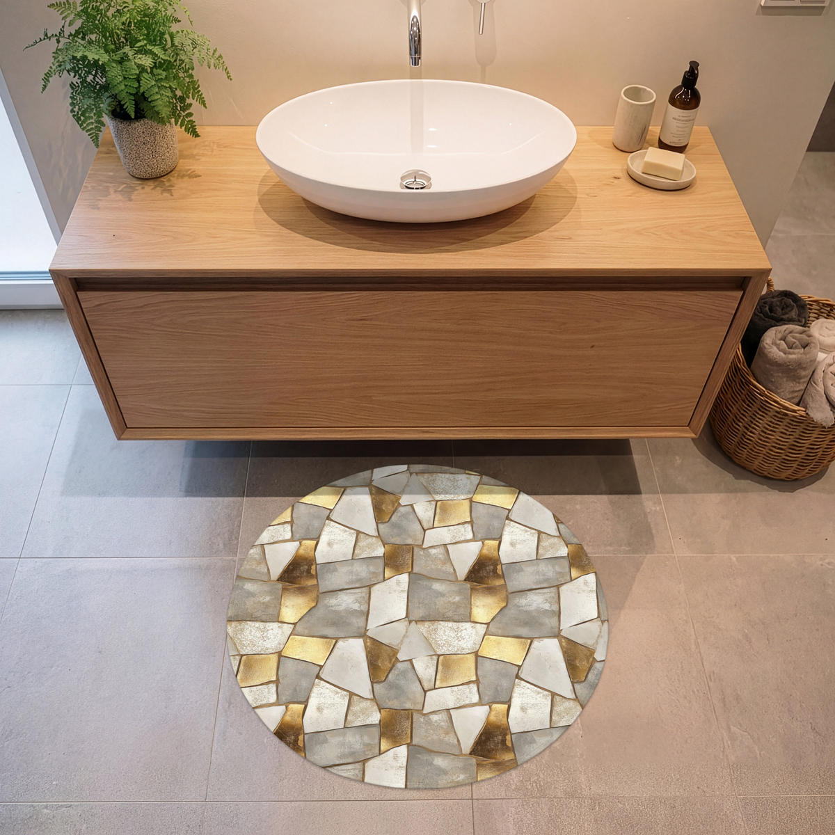 KOUPELNOVÁ PŘEDLOŽKA Mozaika - Mramor - Zlato 70x70 cm - šampaňská, textil/plast (70/70cm)