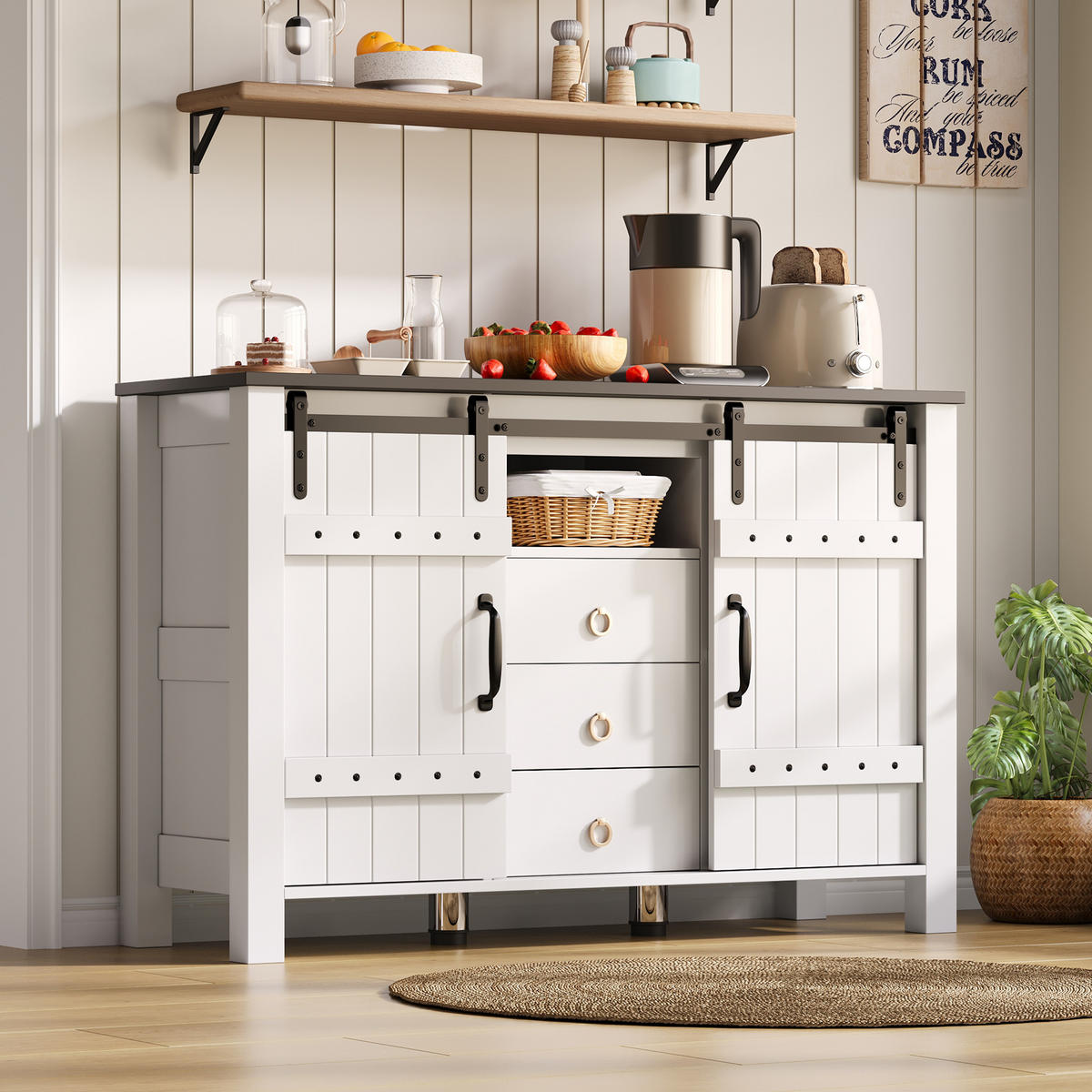 SIDEBOARD 120/40/80 cm Weiß aus MDF mit Schiebetüren - Weiß, Holzwerkstoff (120/80/40cm) - OKWISH