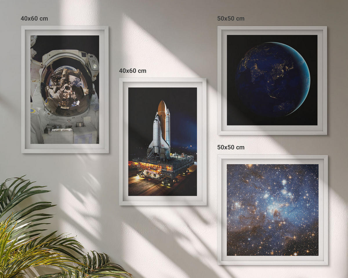 WANDBILDER 4er-Set - 50x50 cm & 40x60 cm Weißer Rahmen - Weltraum Erde Astronaut Rakete - Weiß, Kunststoff (50/50cm) - ArtPrintCave