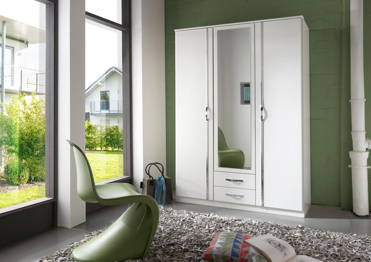 KLEIDERSCHRANK Duo in Weiß mit Aufleistungen in Chrom 135x199x58 cm (BxHxT) – Drehtürenschrank 135 cm Breite - Weiß, Holzwerkstoff (120/200/80cm)