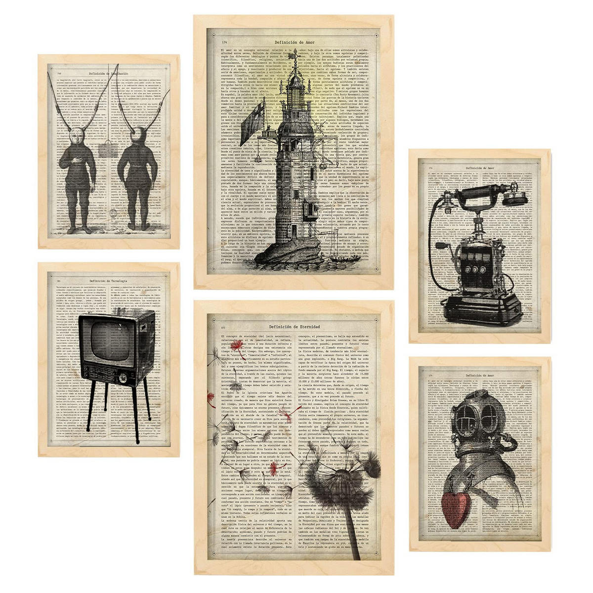 POSTER Set Mit 6 Vintage-Ästhetik Größe A3 & A4 Rahmen aus hellem Holz - Beige, Papier (29.7/1cm) - Nacnic