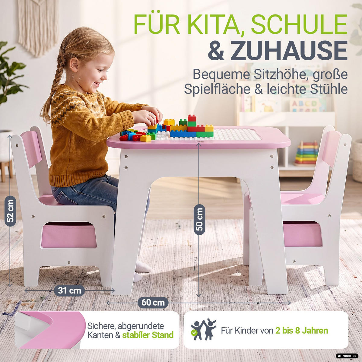 KINDERSITZGRUPPE Milou rosa - Rosa, Holz (60/50/60cm) - Juskys