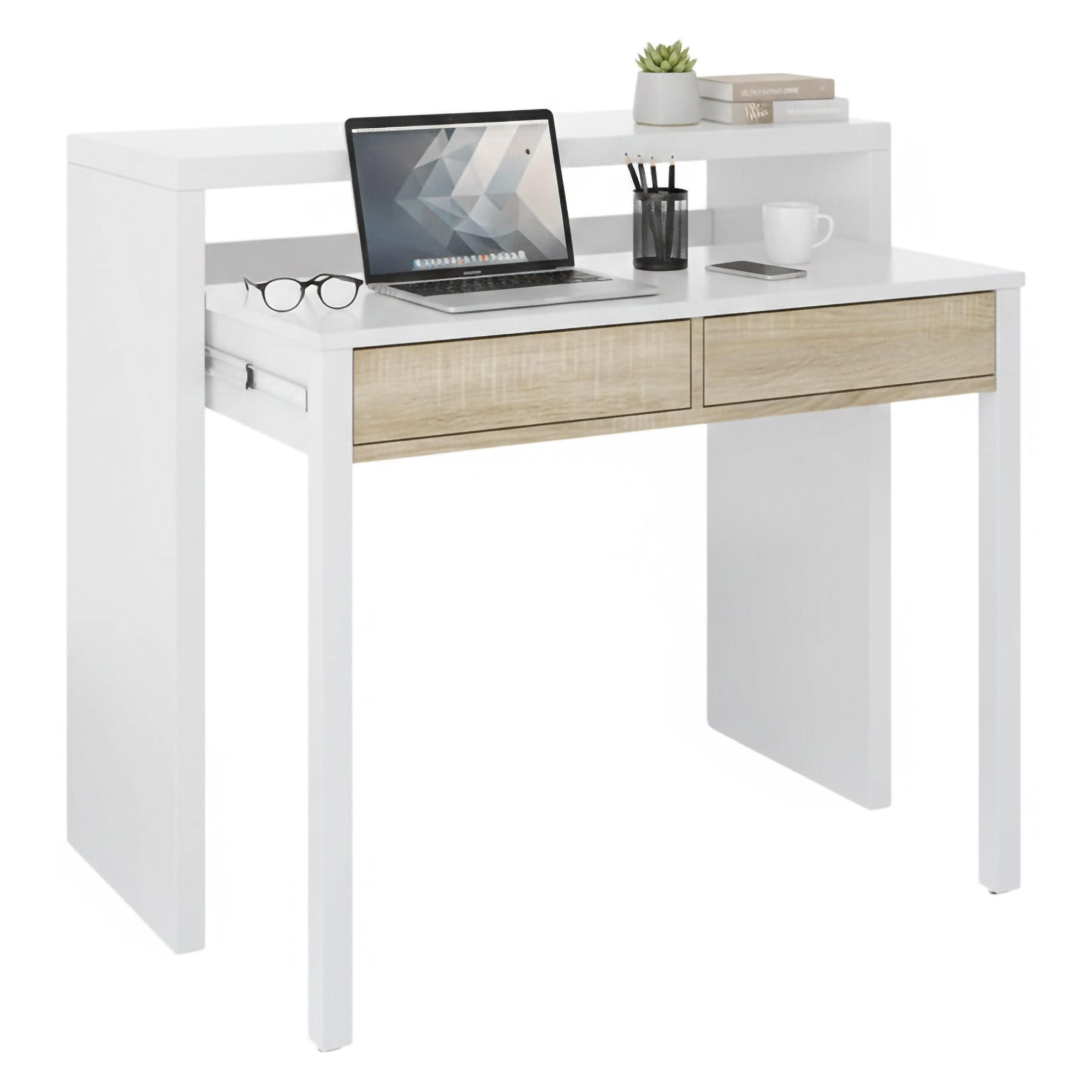 SCHREIBTISCH Weiß, Eiche 36/98.5/87.5 cm - Eichefarben/Weiß, Holzwerkstoff (36/99/88cm) - DMORA