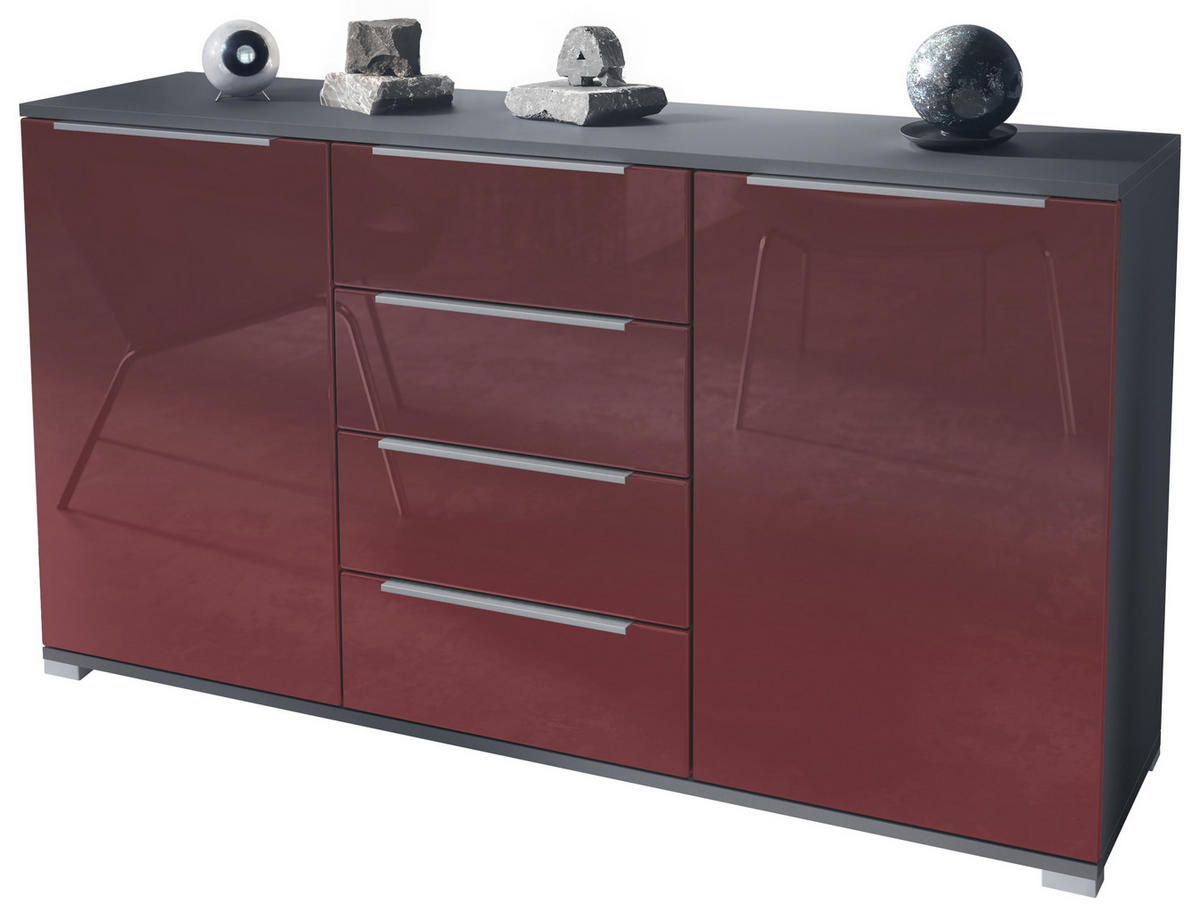 SIDEBOARD Linio Bordeaux Hochglanz - Bordeaux, Holzwerkstoff (138.5/75.5/35cm) - Vladon