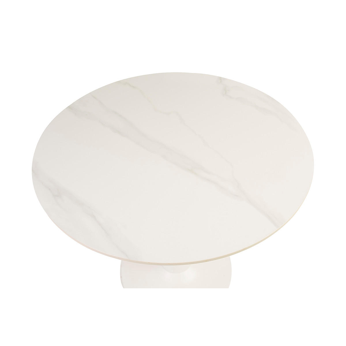 DESIGN-ESSTISCH rund aus weißer Keramik und Metall D90 cm MALOU - Weiß, Stein (90/90/75cm) - Miliboo