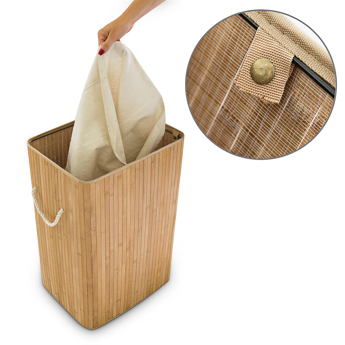 WÄSCHEKORB - Hellbraun, Holz/Textil (43.5/65.5/33.5cm) - Relaxdays