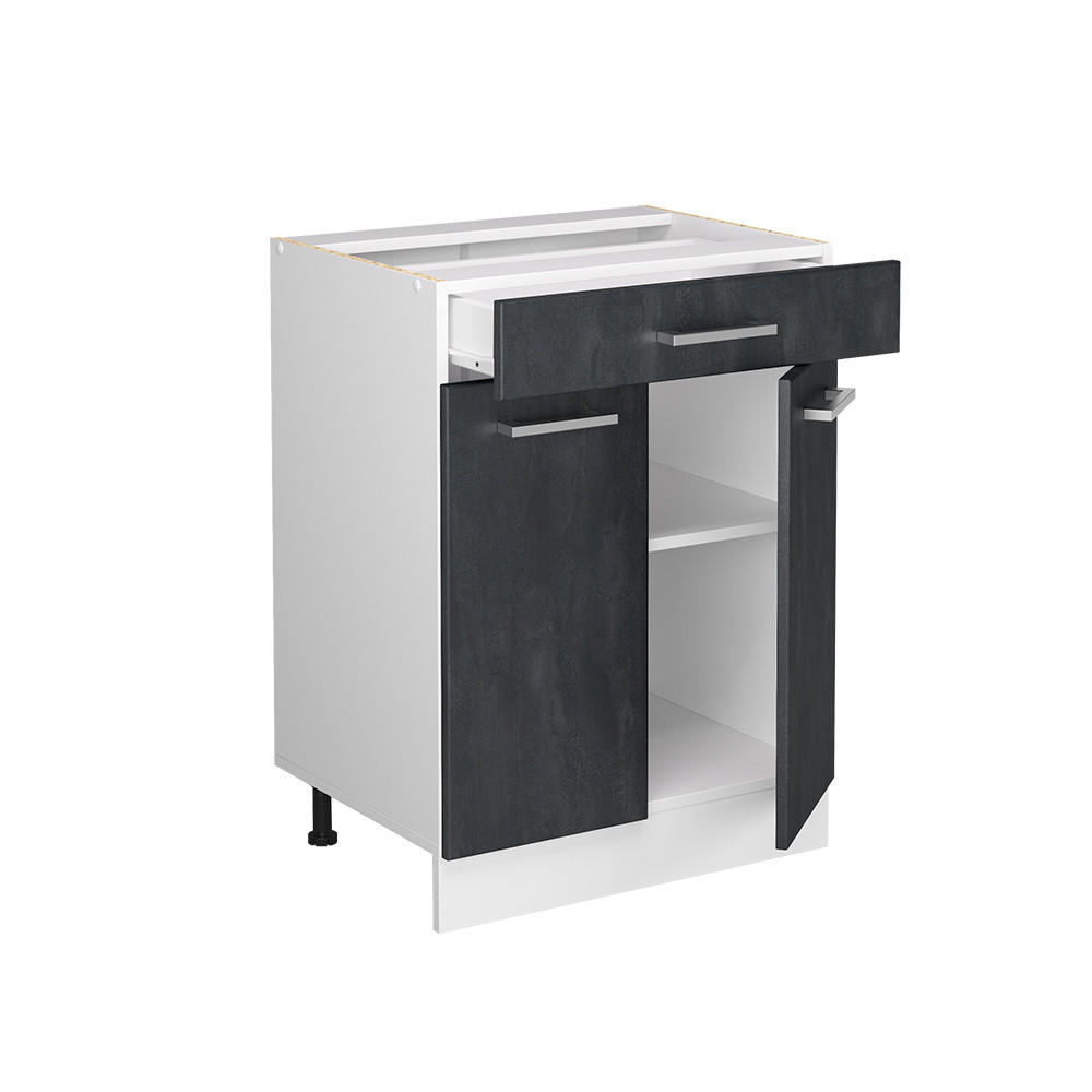 KÜCHENUNTERSCHRANK R-Line Schwarz Beton 60 cm ohne Arbeitsplatte - Schwarz/Weiß, Holzwerkstoff (60/81.6/46cm) - Vicco