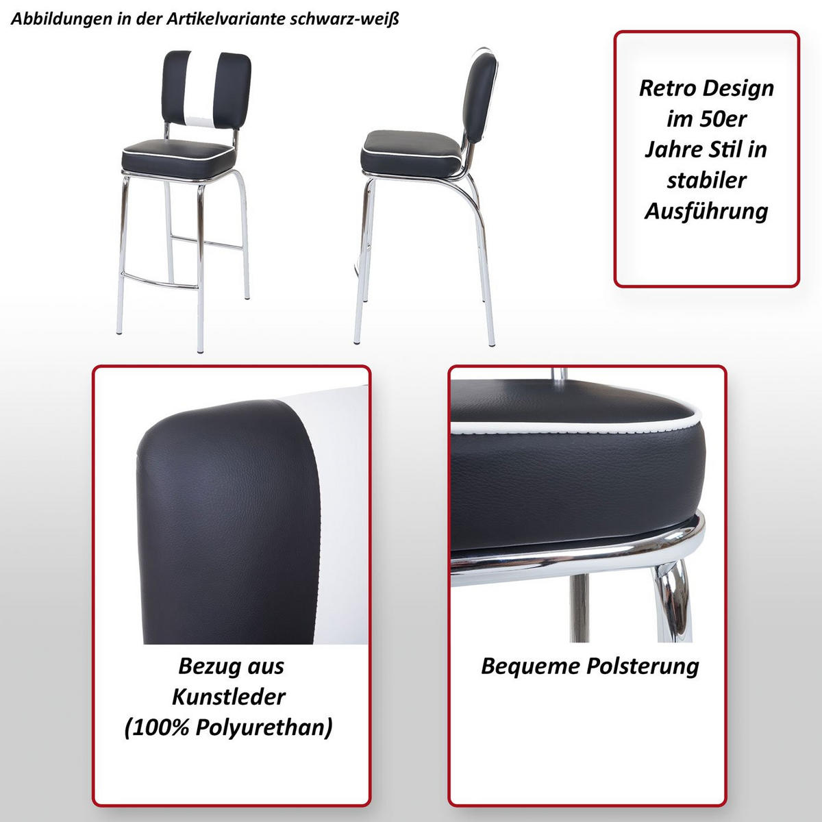 BARHOCKER Schwarz, Weiß 2er-Set - Schwarz/Weiß, Textil (34/107/46cm) - MCW