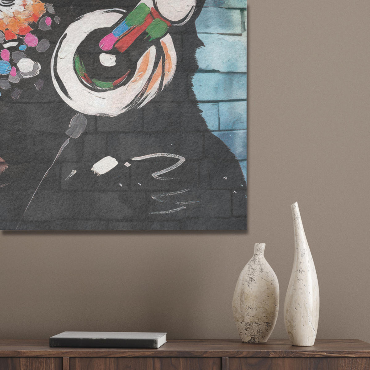AKUSTIKPANEEL Affe - Graffiti - Musik 60x80 cm - Multicolor, Textil (60/0.9/80cm) - MuchoWow