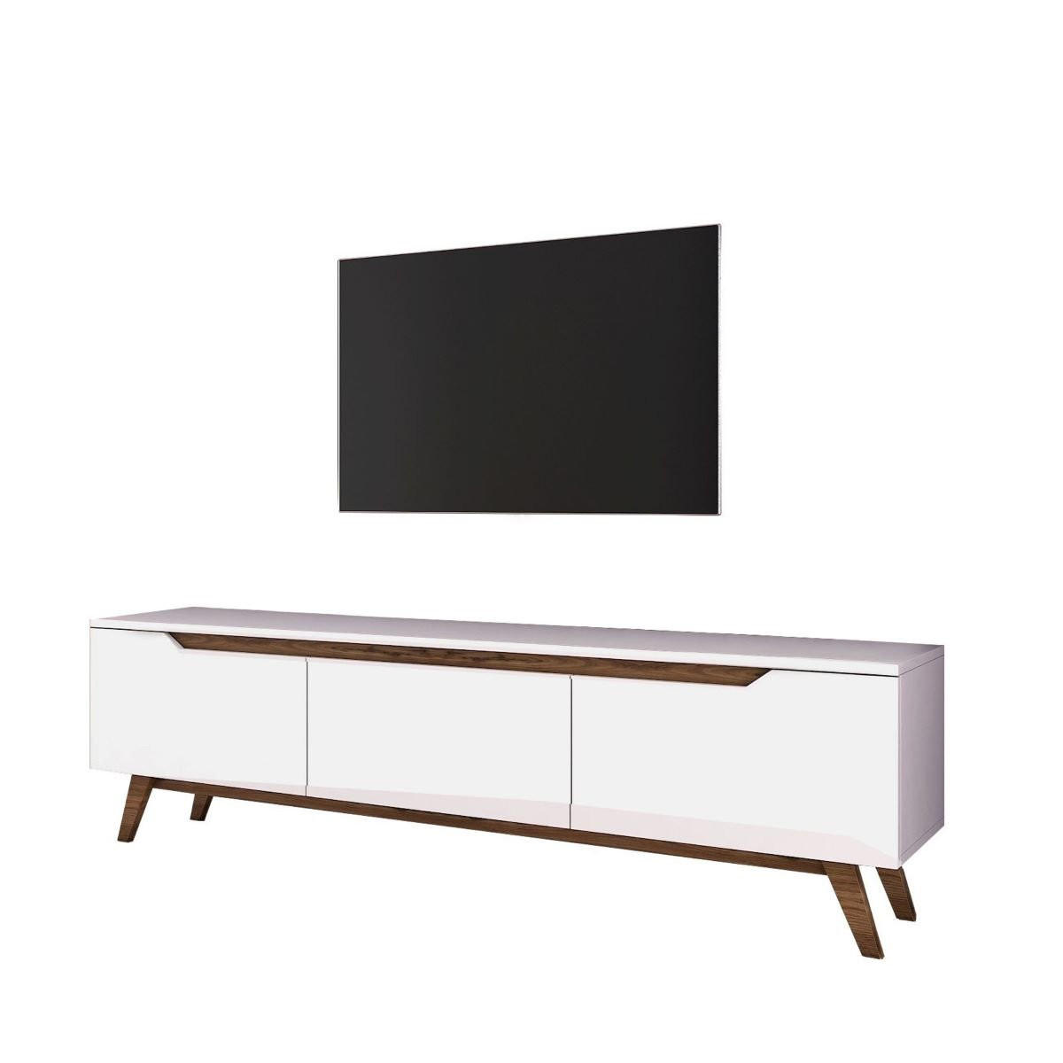TV-MÖBEL mit 3 Türen weiß - L180 cm - Weiß, Holzwerkstoff (35/48.6/180cm) - Calicosy