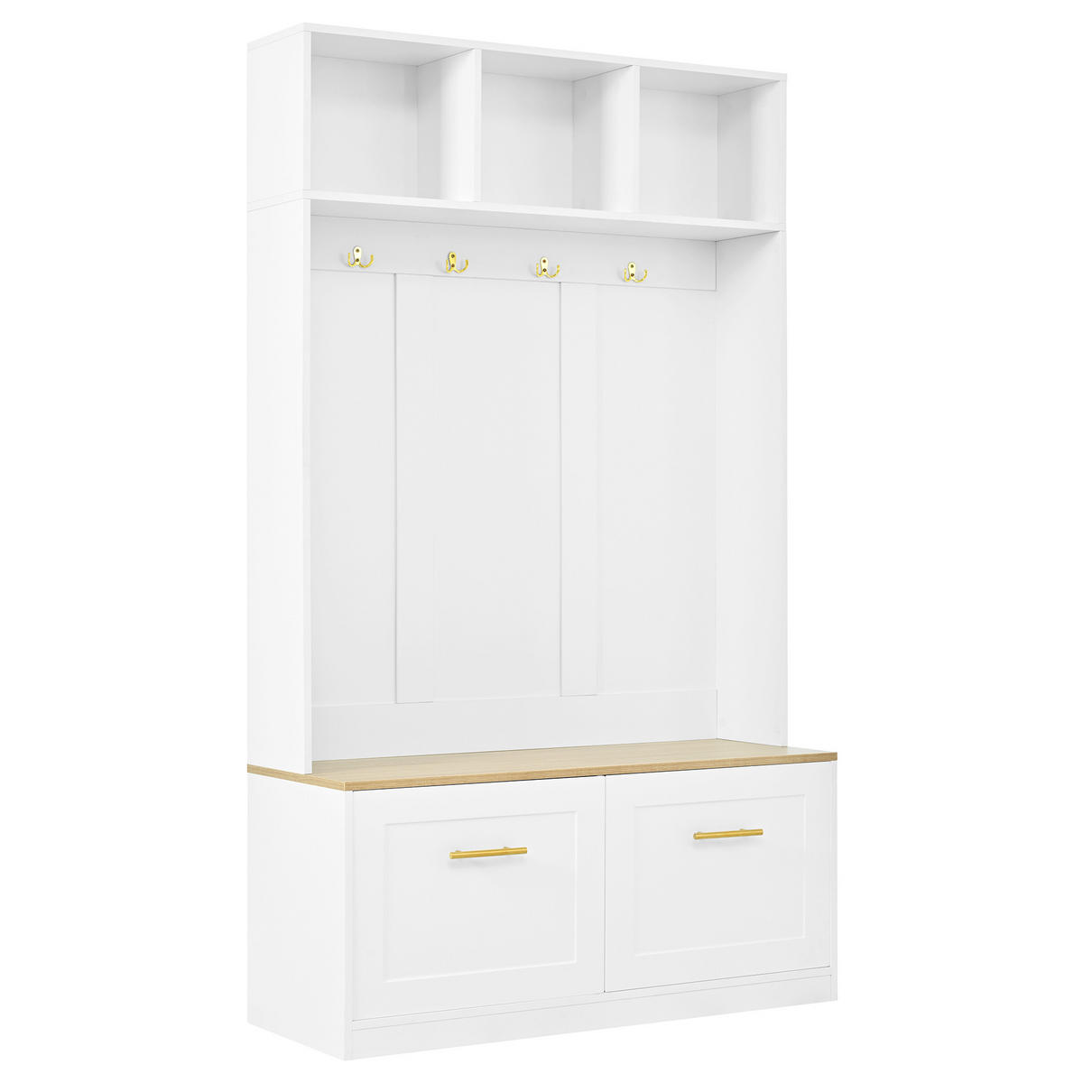 DIELENGARDEROBE mit 4 Haken und Sitzbank, 105/40/180 cm, Natur/Weiß - Naturfarben, Holzwerkstoff (105/180/40cm) - BEAOK