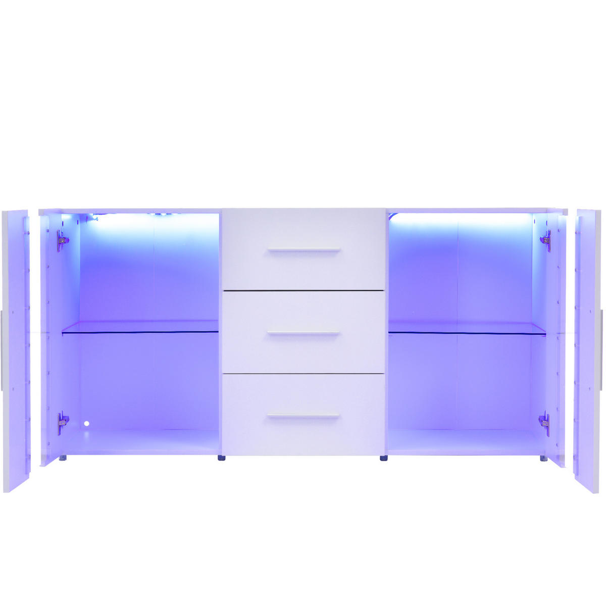 LOWBOARD 140/35/70 cm mit LED-Beleuchtung, 2 Türen und 3 Schubladen - Weiß, Holzwerkstoff (140/70/35cm) - BEAOK