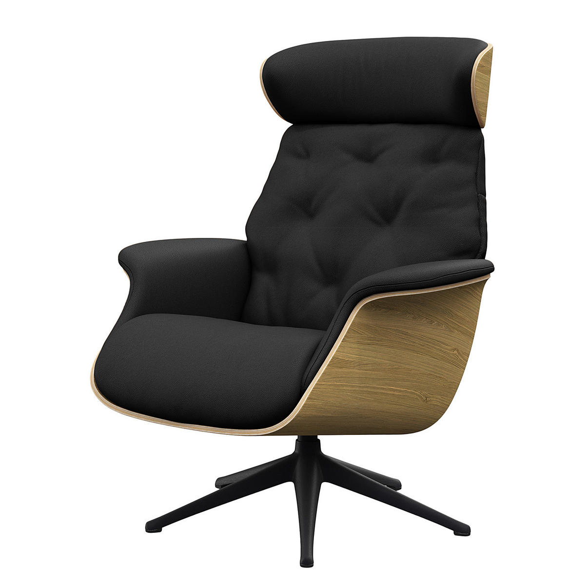 RELAXSESSEL - Echtleder - Schwarz, Leder/Metall (83/110/83cm) - home24