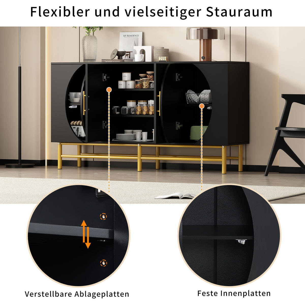 SIDEBOARD mit vertikalem Streifenmuster - Walnussfarben, Holzwerkstoff (145/81.5/40cm) - Urban Meuble
