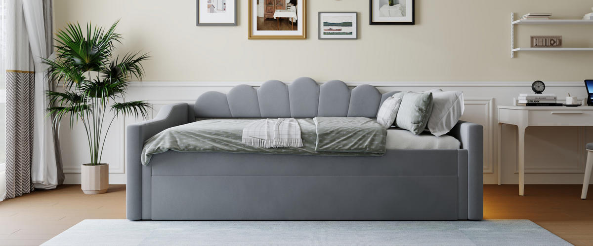 POLSTERBETT 140/200 cm Grau aus MDF mit Ausziehbett - Grau, Holzwerkstoff (140/200cm) - OKMYHOME