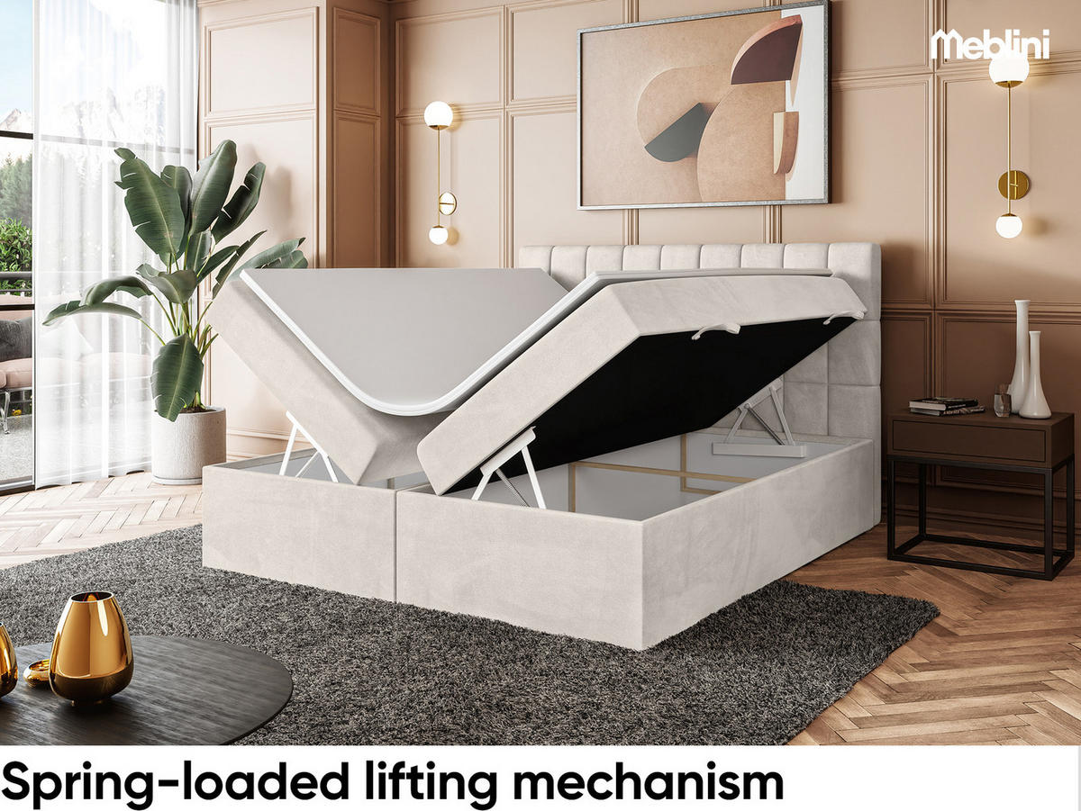 BOXBETT LUKAS 180x200 cm in Beige Samt - Beige/Schwarz, Holz/Holzwerkstoff (180/200cm) - Meblini