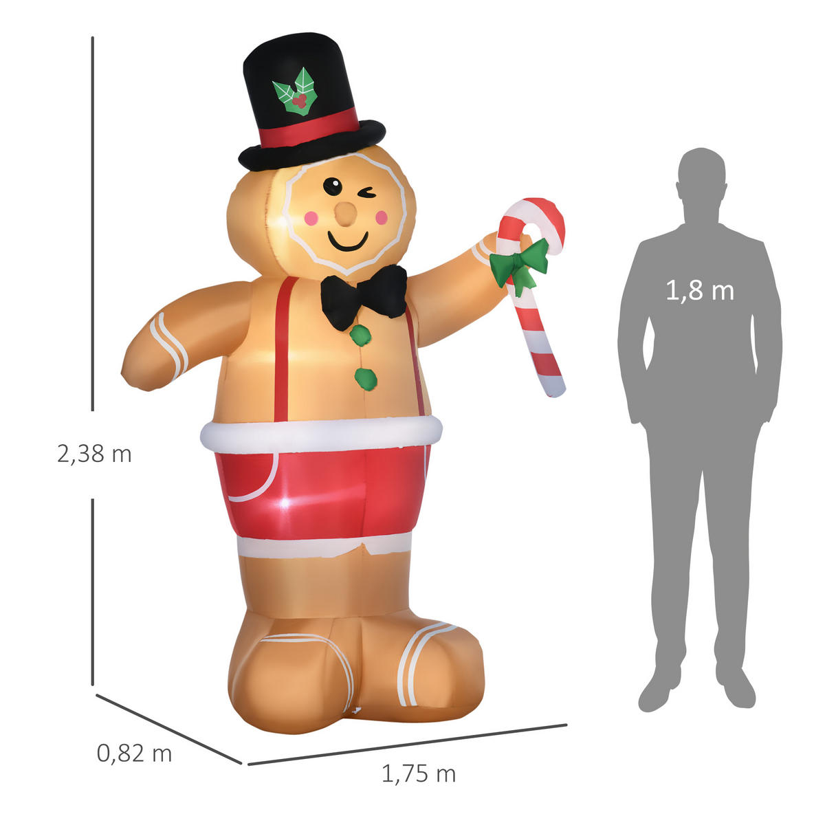 AUFBLASBARER Lebkuchenmann, Polyester-Stoff(100%), Braun - Braun, Kunststoff (82/238/175cm) - Outsunny