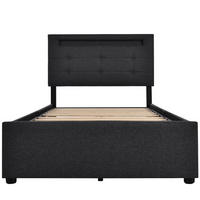 POLSTERBETT 90/200 cm Schwarz LED-Beleuchtung und 2 Schubladen, Ohne Matratze - Schwarz, Holz/Textil (90/200cm) - Oxeza